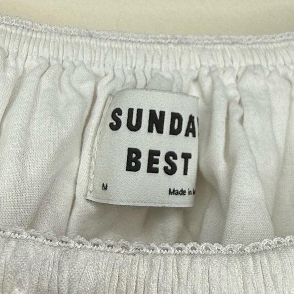 ARITZIA SUNDAY BEST Janis 100% Cotton White Babydoll Smocked Peasant Blouse Top - Picture 7 of 9